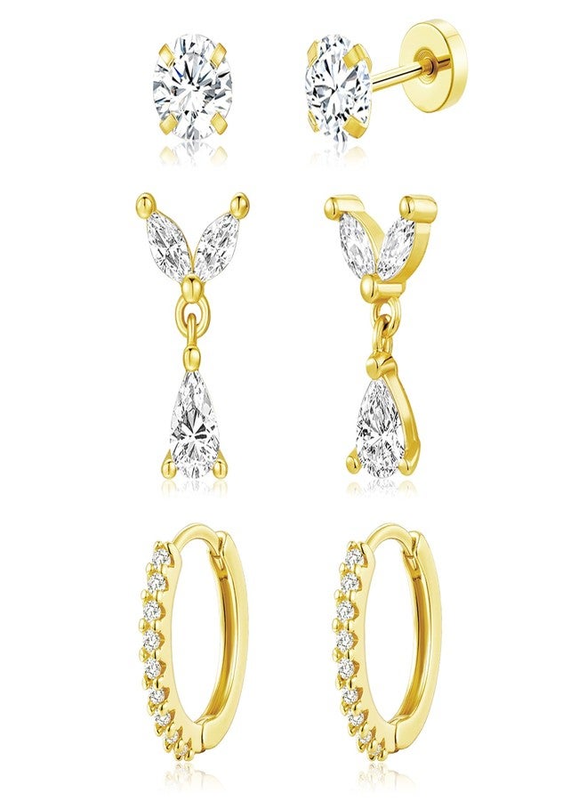 adoyi Gold Hoop Earrings for Women Surgical Steel Earrings Flat Back Studs Small Hoops for Sensitive Ears 14K Gold Plated Hypoallergenic Cartilage Earring for Lightweight Jewelry Gifts - Image 1